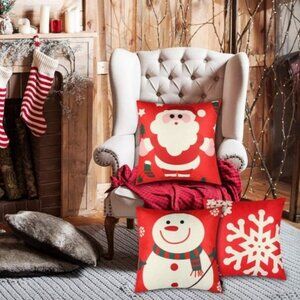 Decorative Holiday Thro Pillow Covers | Set of 4 | 18"x18" | Cotton Linen Blend